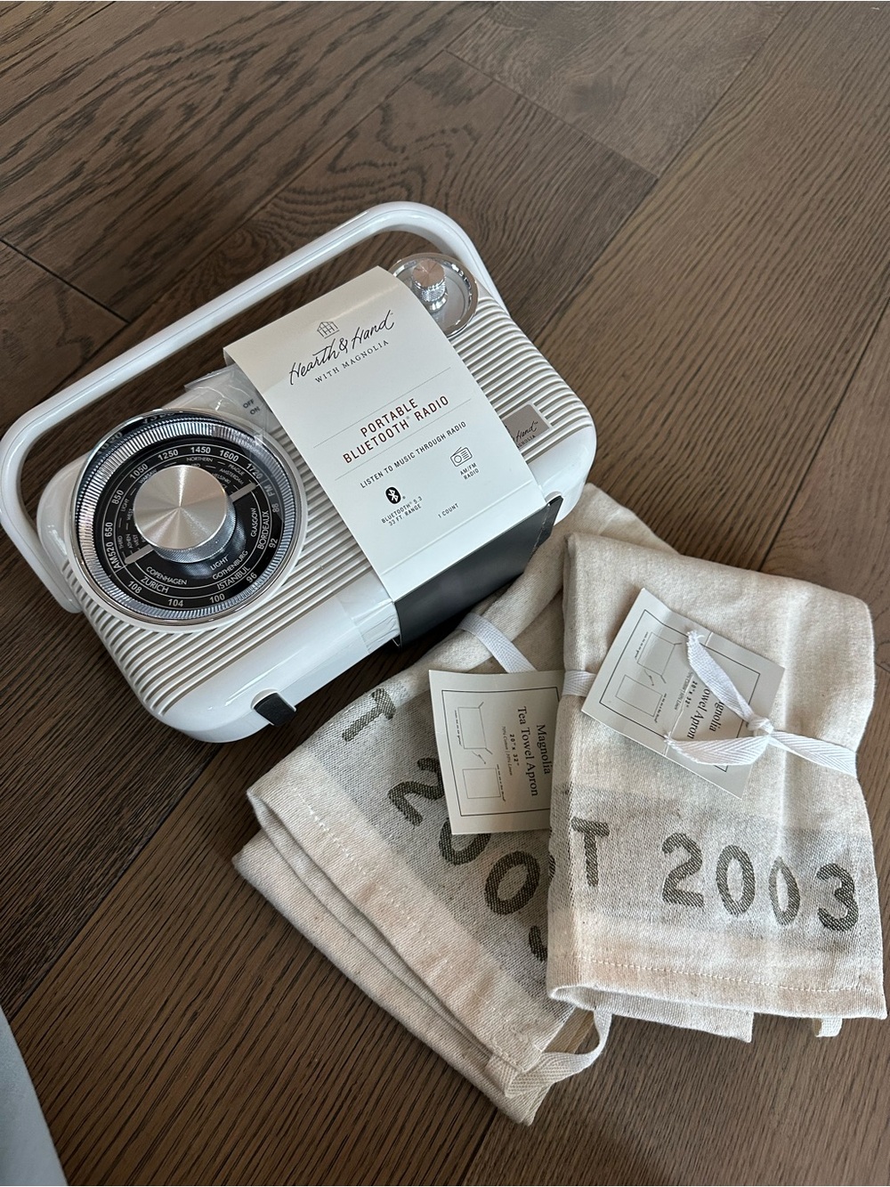 Hearth & Hand Portable Bluetooth Radio + 2 Magnolia Tea Towel Apron